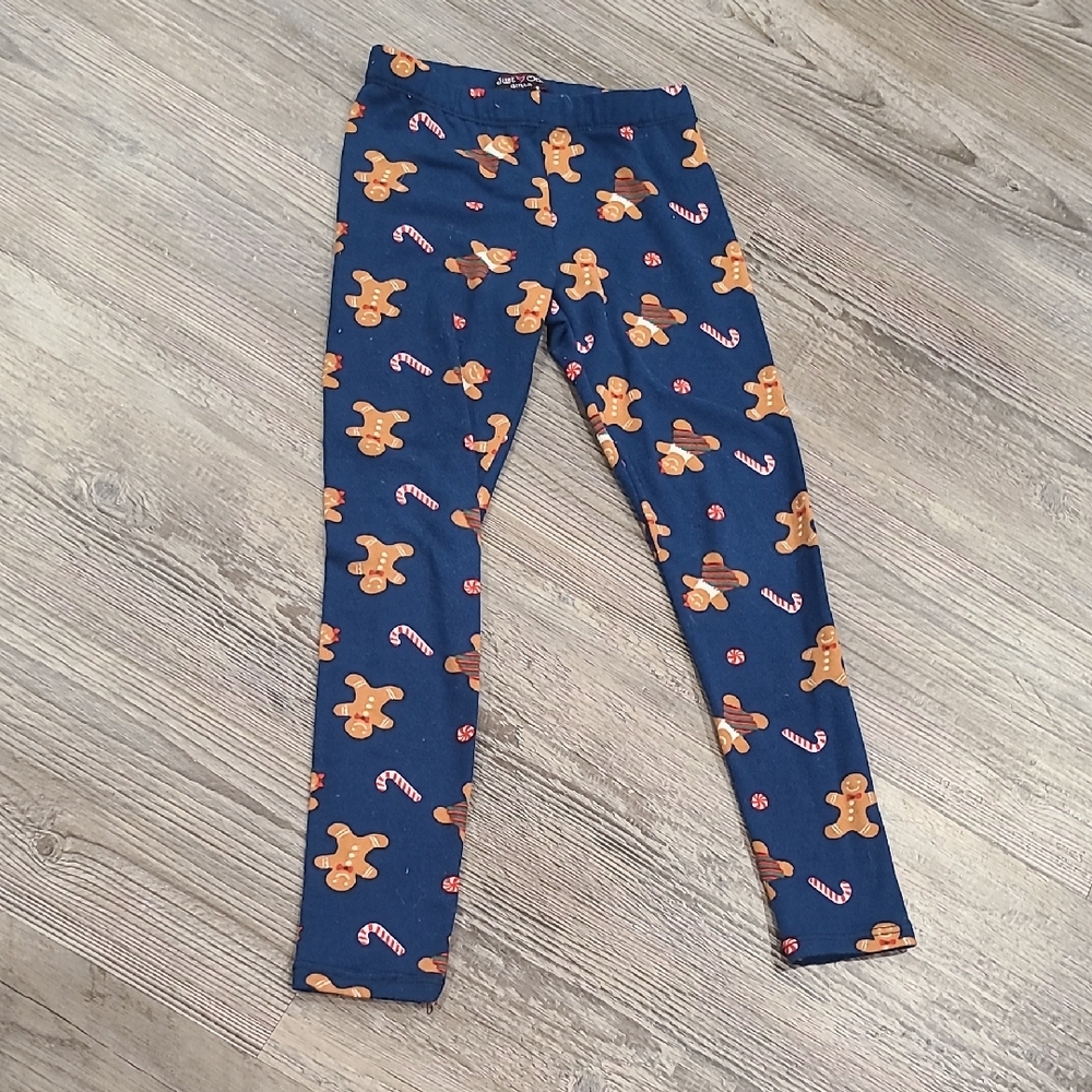 Festive Gingerbread and Candy Cane Christmas Leggings Size Medium 5/6